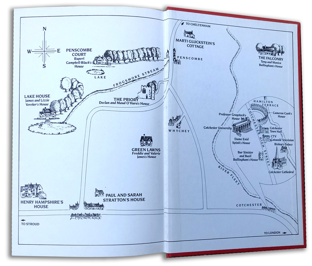 Endpaper map for Jilly Cooper's follow up to Riders, Rivals, Transworld Books.